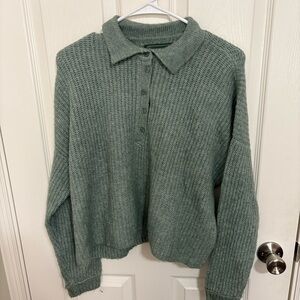 American Eagle Outfitters Green Soft Collared Quarter Button Up Sweater